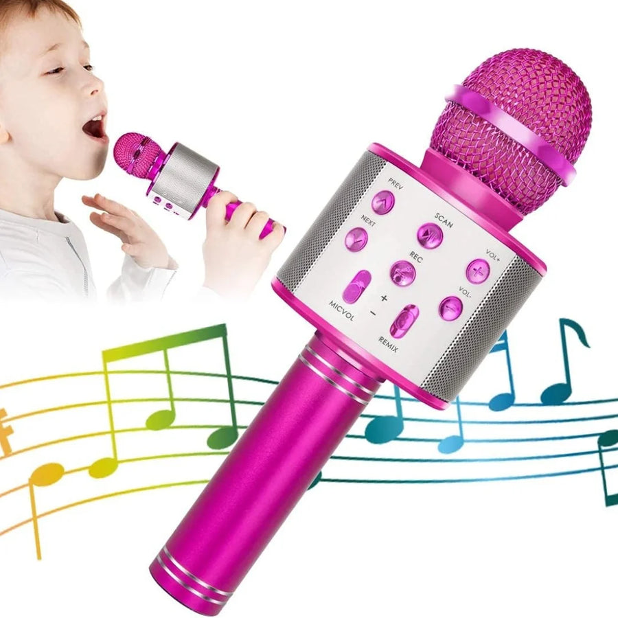 Wireless Bluetooth Karaoke Microphone for Kids, 5-in-1 Portable Handheld Karaoke Mic Speaker Player Recorder with FM Radio