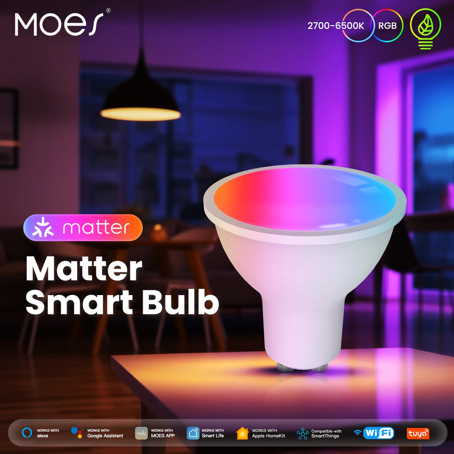 Ampoule Connectée MOES Matter GU10 – 16M Couleurs RGB Dimmable