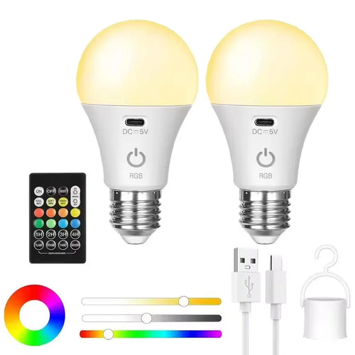Ampoule LED Rechargeable RGB E27 Sans Fil – Télécommande & Minuterie