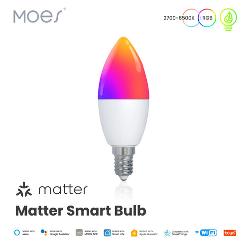 Ampoule Connectée MOES Matter E14 – 16M Couleurs RGB Alexa Google